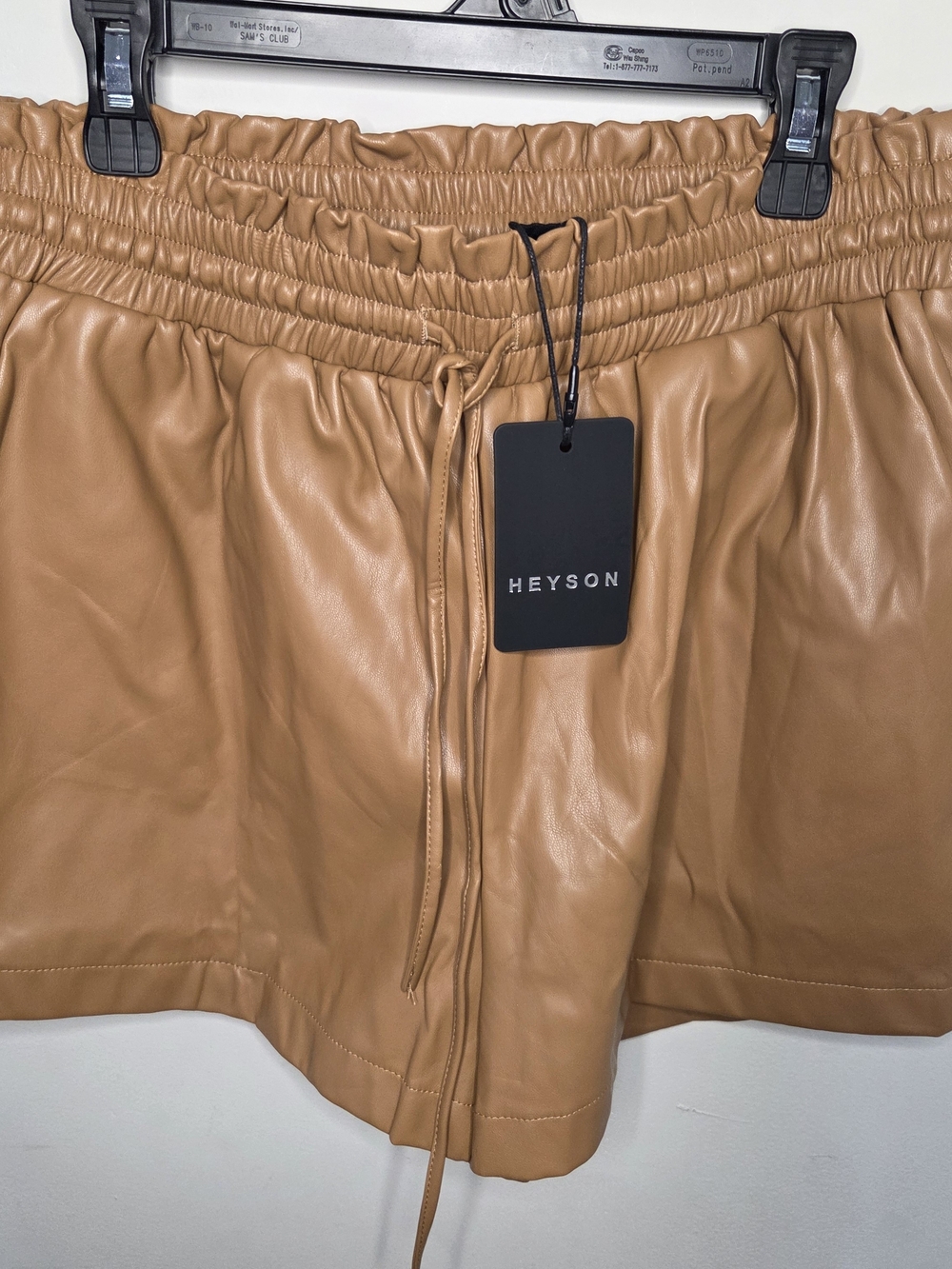 Heyson High-Waist Faux Leather Shorts in Tan